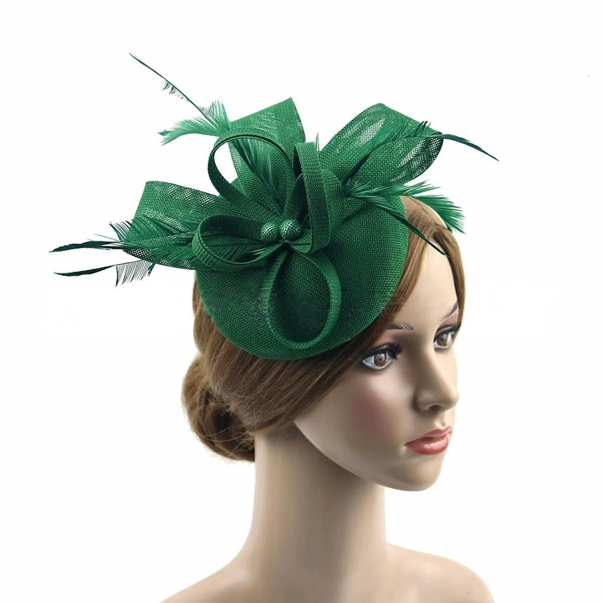 European Bride Headpiece Teardrop Sinamay Loop Veil and Feather Fascinator Formal Hat Church Headpiece260413ww