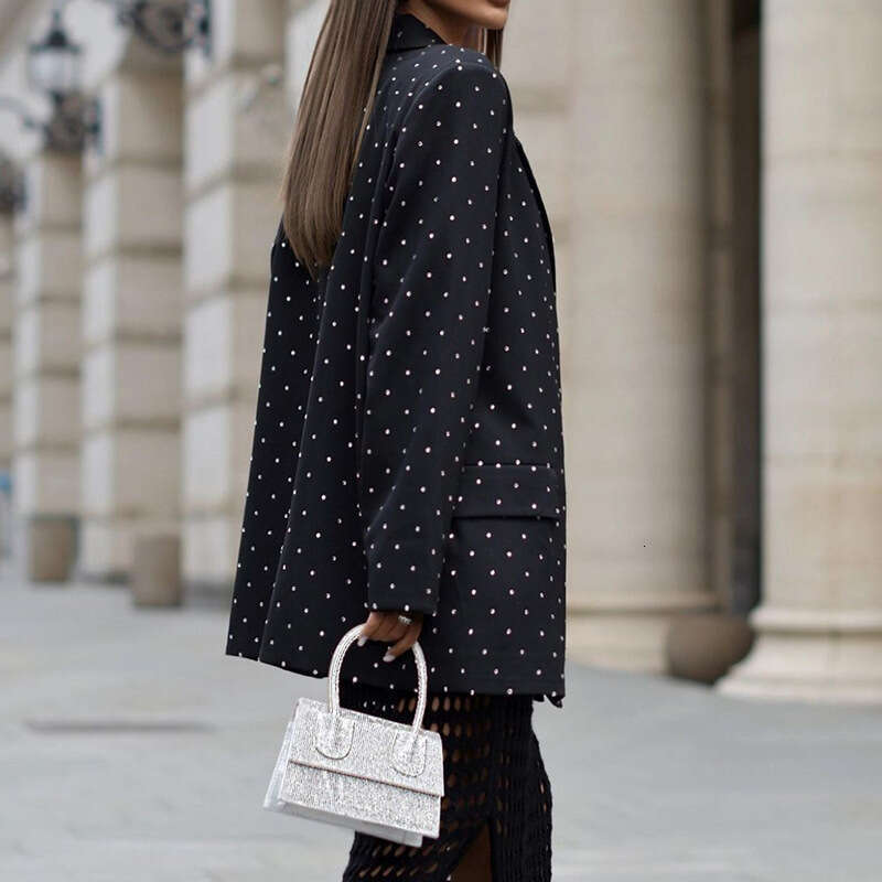 2026 Spring New Women Polka Dot Blazer Lapel Long Sleeve Fashion Elegant Business Casual Suit Jacket MAKOUFEI