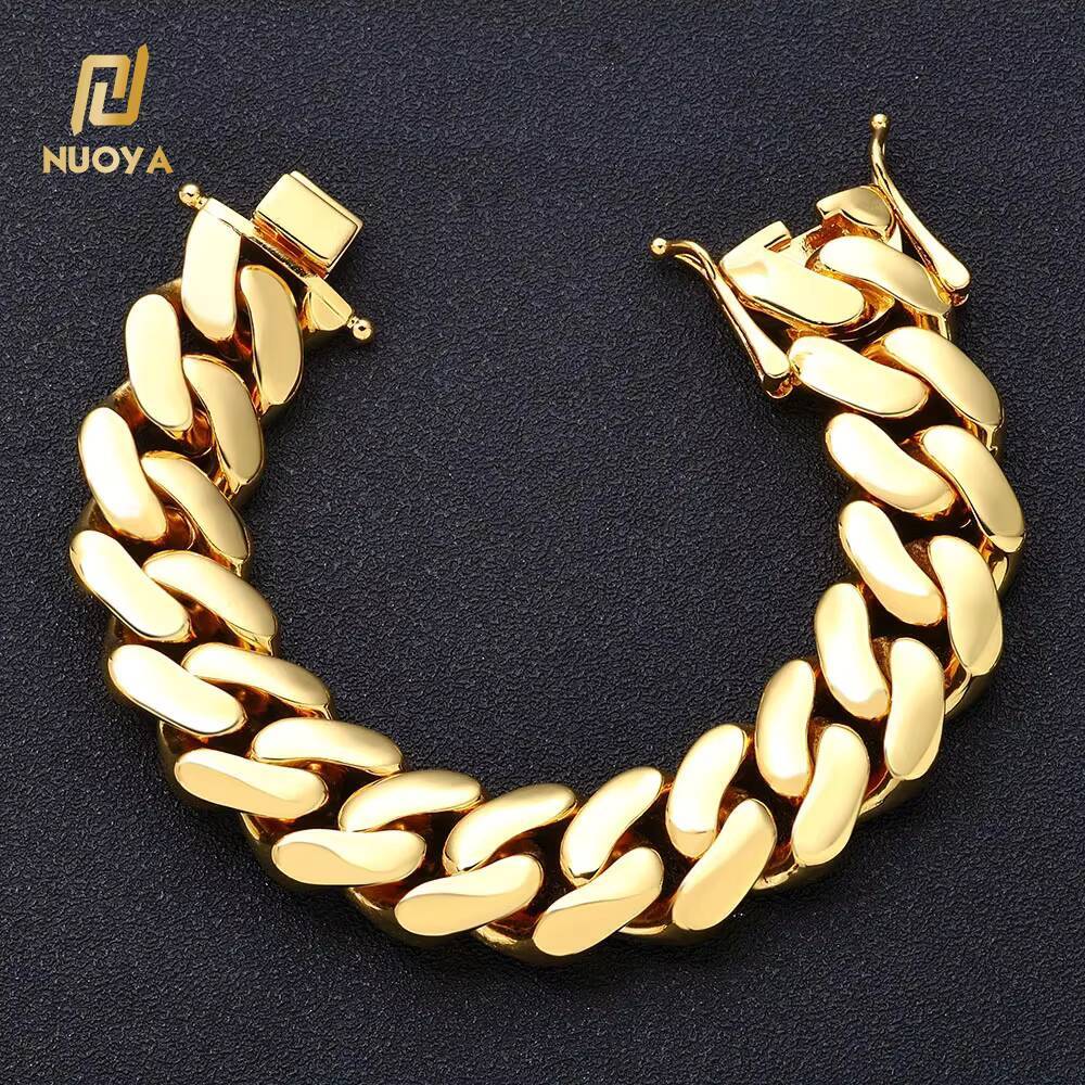 NUOYA 22mm Cuban Link Chain Men Women Hip Hop Jewelry Rose Gold 18k Gold Plated Brass Bracelet Fine Chain Gift