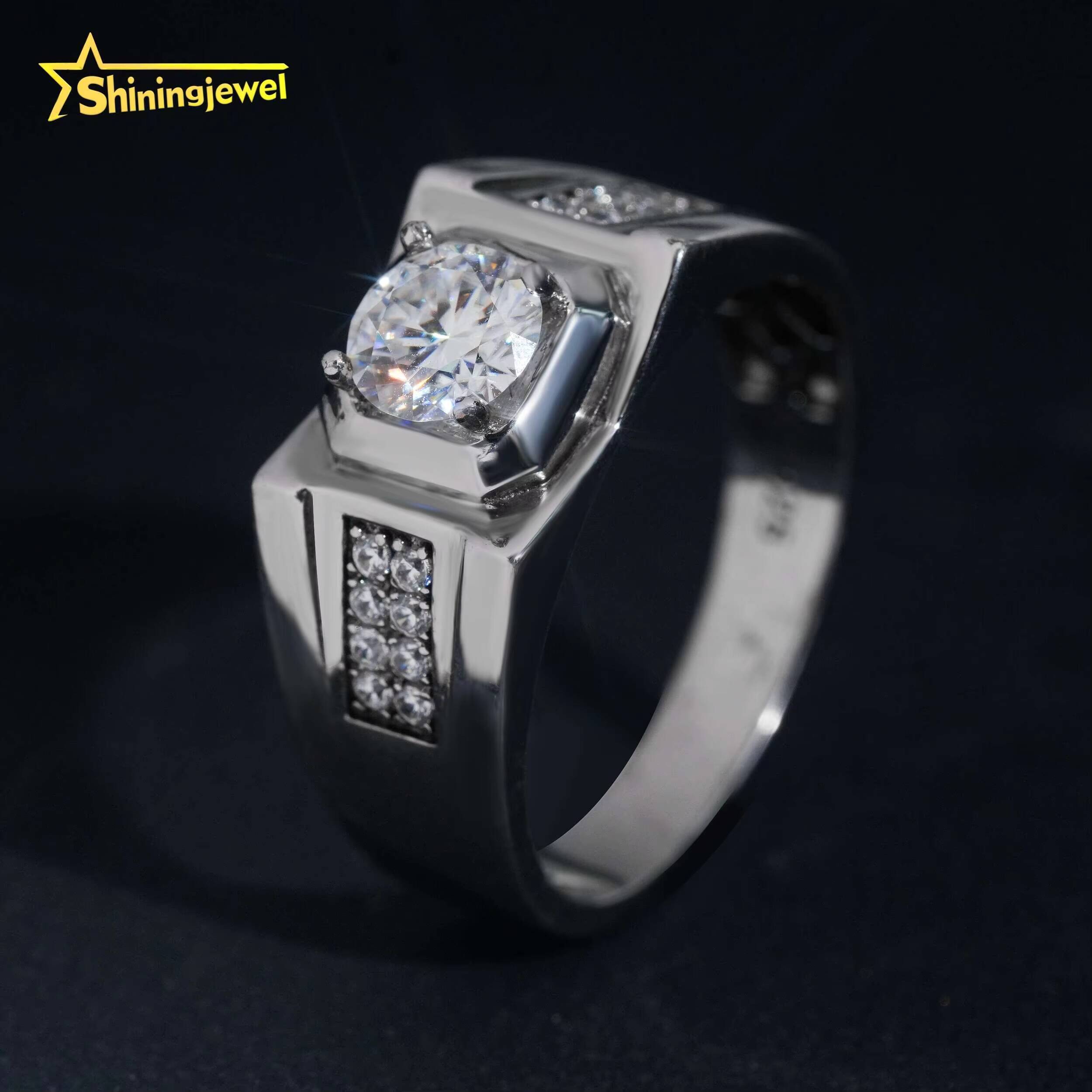 Fashion Hip Hop Rappper Moissanite Jewelry Round Diamond Iced Out Band Ring VVS Moissanite 925 Silver Band Ring for Men