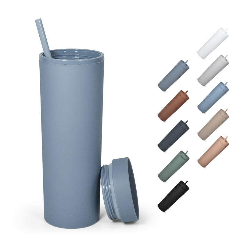 16oz matte frosted plastic Tumblers with lids straw macaron colors double walls straight skinny tumblers acrylic cups coffee cup