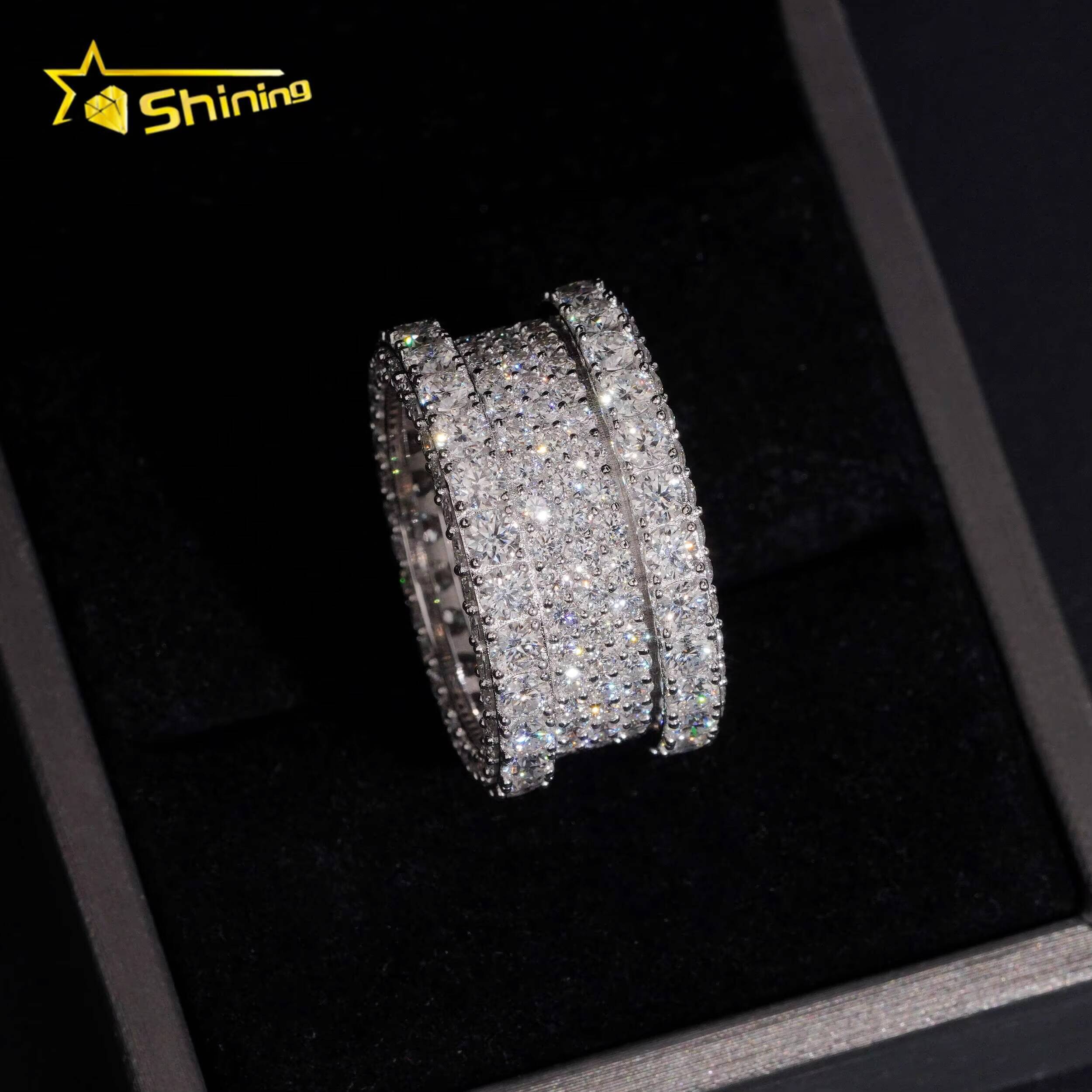 Hip Hop Iced Out Moissanite Diamond Ring Gold Plated Fine Jewelry Pass Diamond Test GRA Moissanite 925 Silver Men Rings