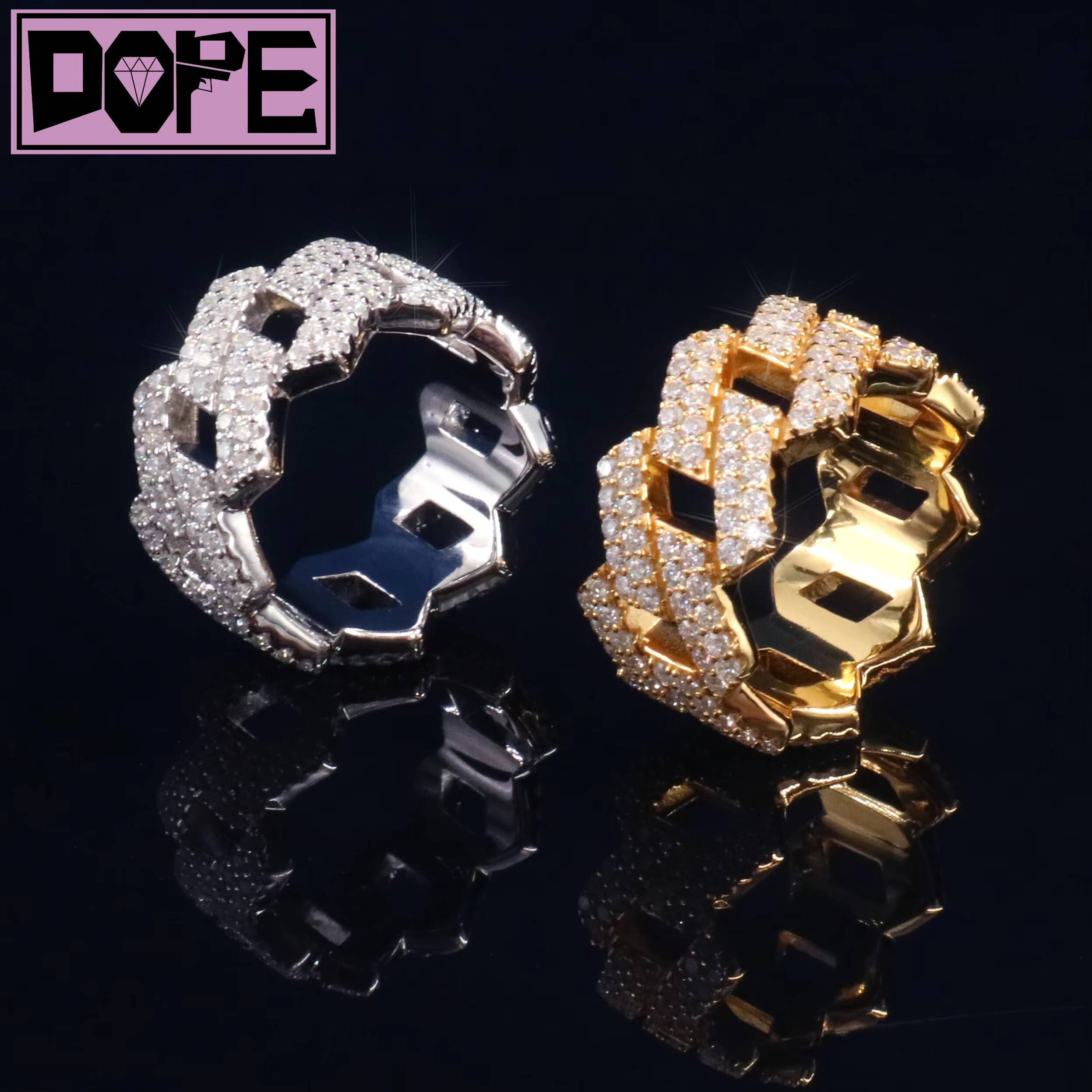 Hip Hop Moissanite Ring 925 Sterling Silver Iced Out Men VVS Diamond Moissanite Cuban Ring