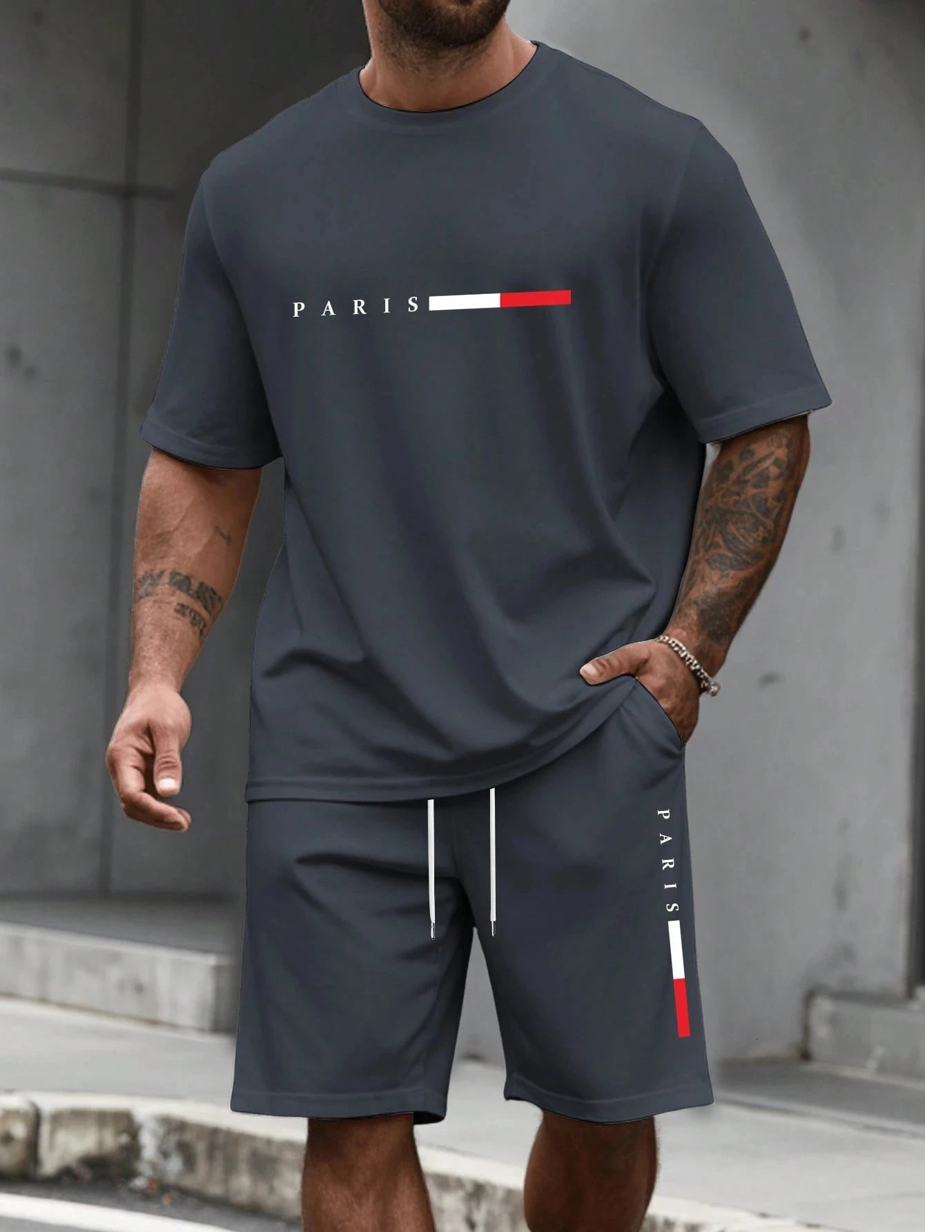 Mens Tracksuit 2 Piece O-neck Short Sleeve Shirt Shorts Set Mens Running Suit Plus Size T shirts Man Clothing Summer T-shirt 260420