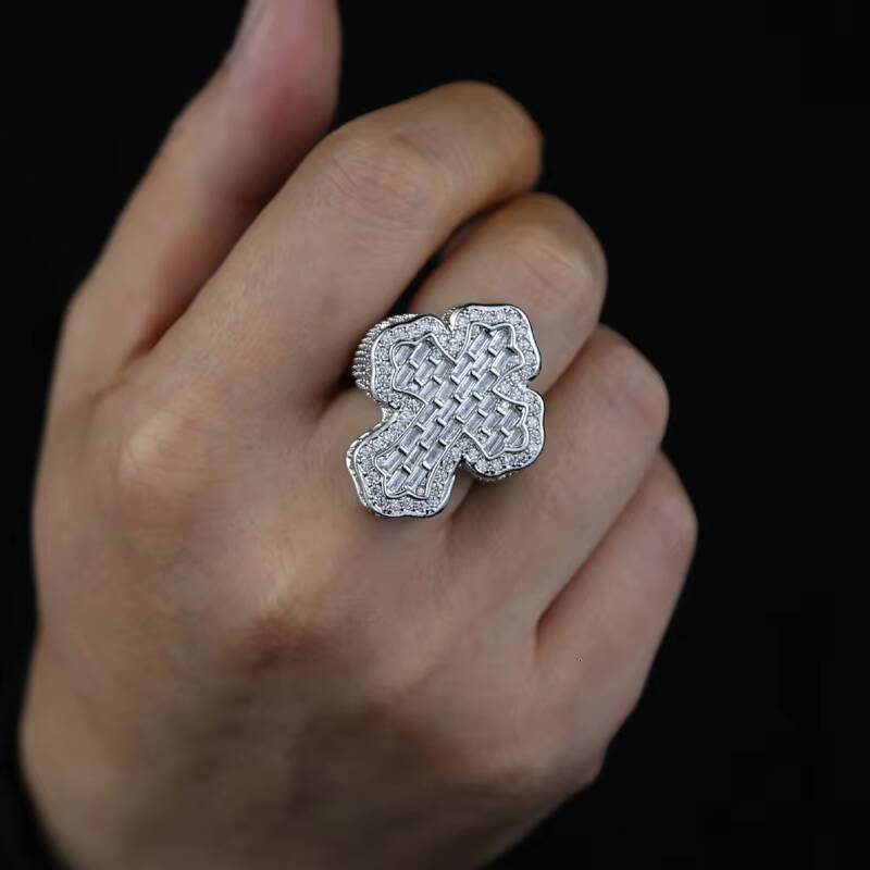 925 Sterling Silver Gold/Silver Plated Fine Fashion Mens Iced Out Hip Hop Style Cross Shape VVS Moissanite Ring