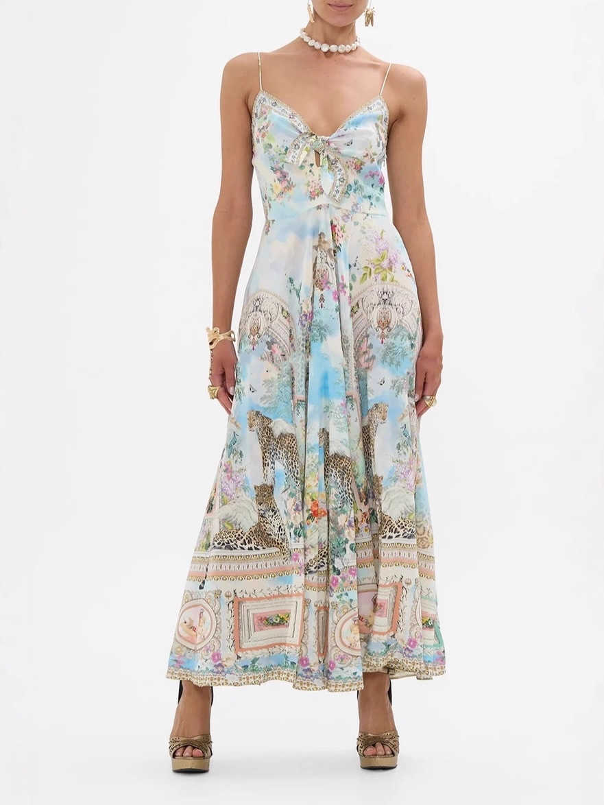 25 Summer Australian trendy brand CML vintage oil painting print sexy halter-neck flowing and ethereal beachwear long dress Z260319