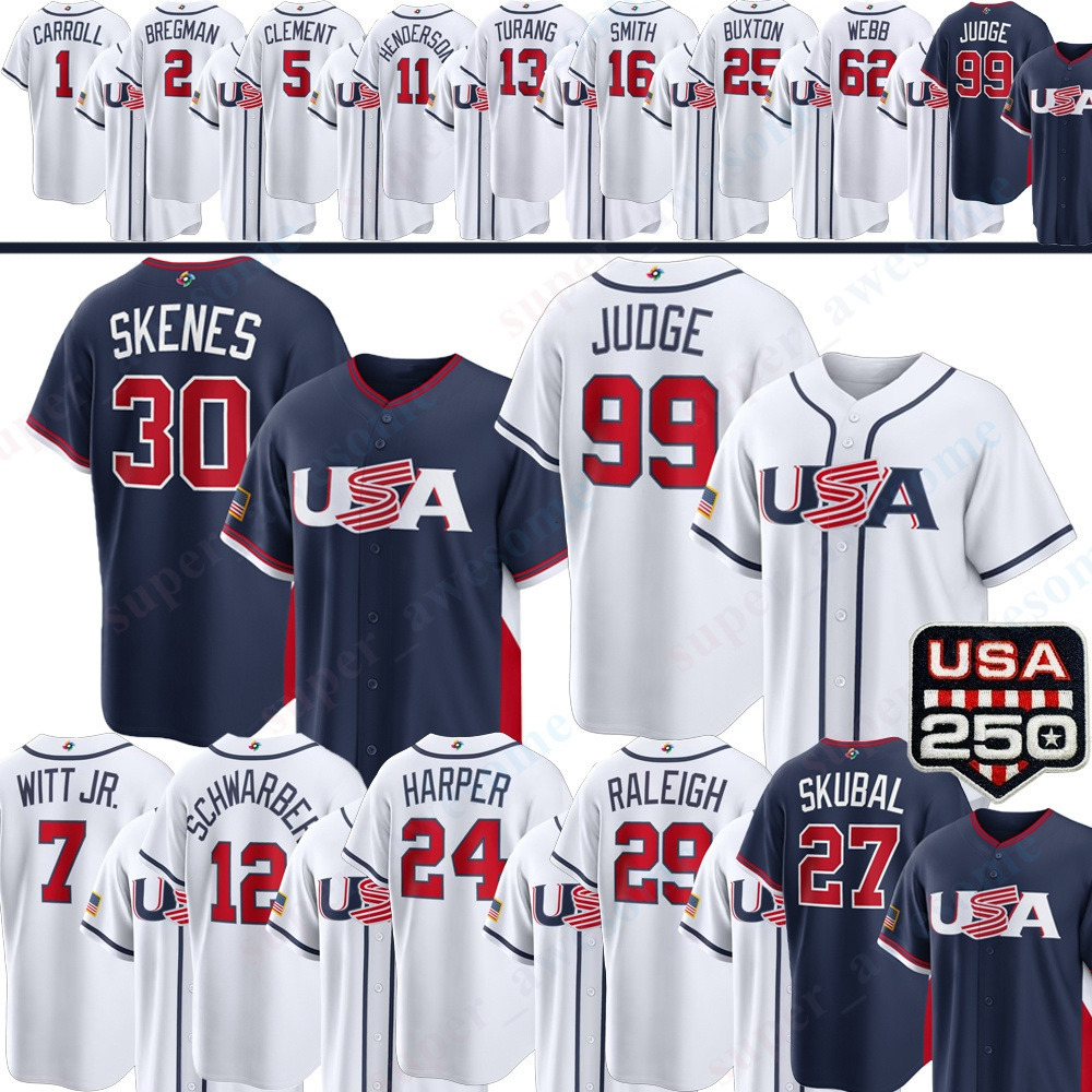 Team USA Baseball Jersey Aaron Judge Paul Skenes Bobby Witt Jr Kyle Schwarber Cal Raleigh Bryce Harper Corbin Carroll Gunnar Henderson Logan Webb Erni