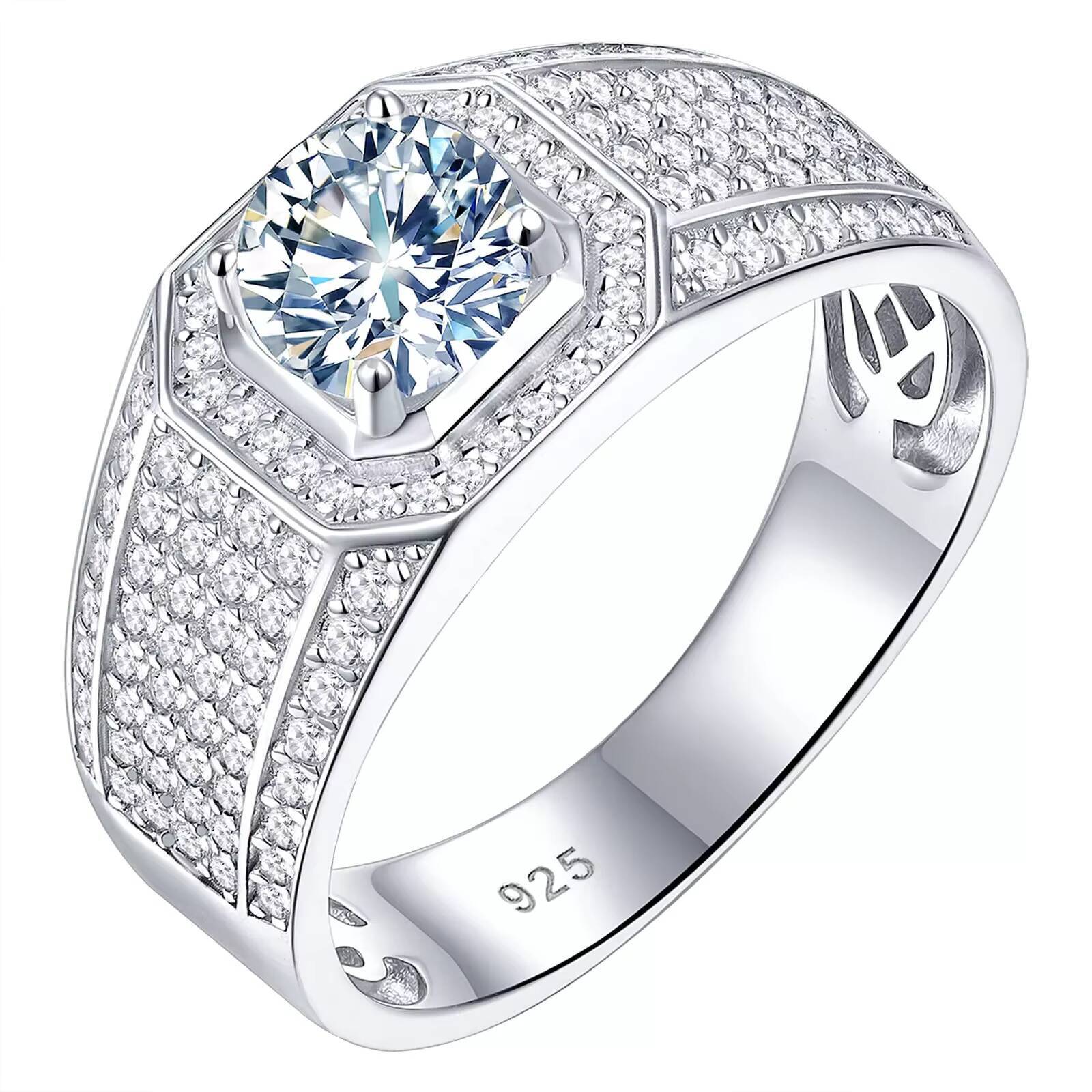 160CTW Lab Grown Moissanite Wedding Band 14K Original Silver Mens Engagement Ring Brilliant Cut Anniversary Gift for Him