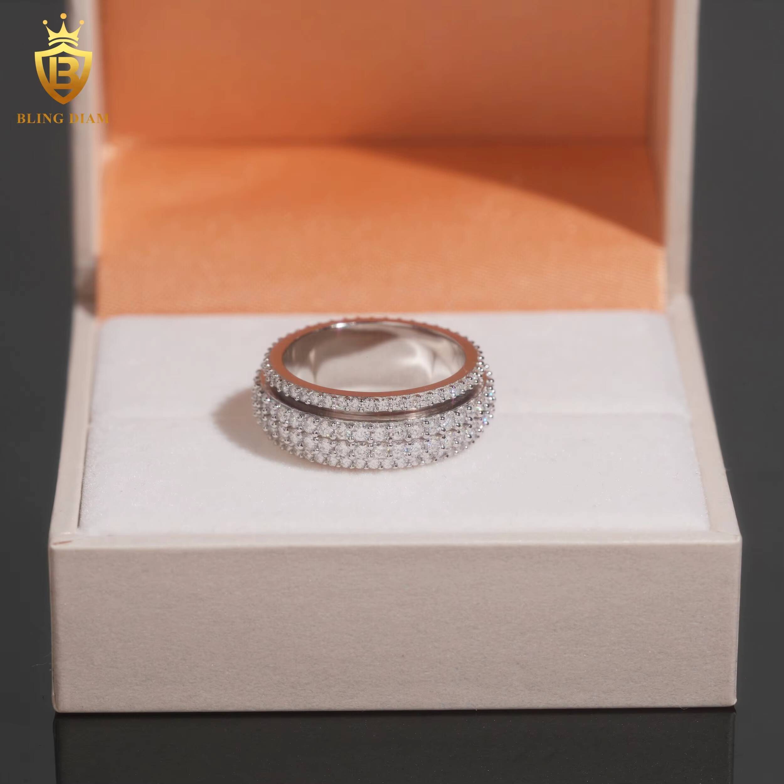 VVS Moissanite Diamond Hip Hop Sterling Silver 925 Buss Down Hip Hop Iced Out Fine Jewelry Moissanite Rings Iced Out Ring