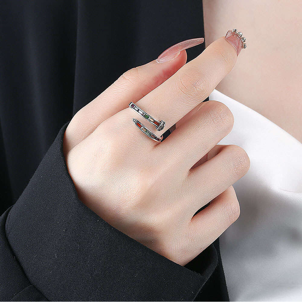 Light Luxury Ins-Tiktok Style Versatile Classic Studded With Full Diamond Zircon Inlay, Adjustable Open Ring For Women