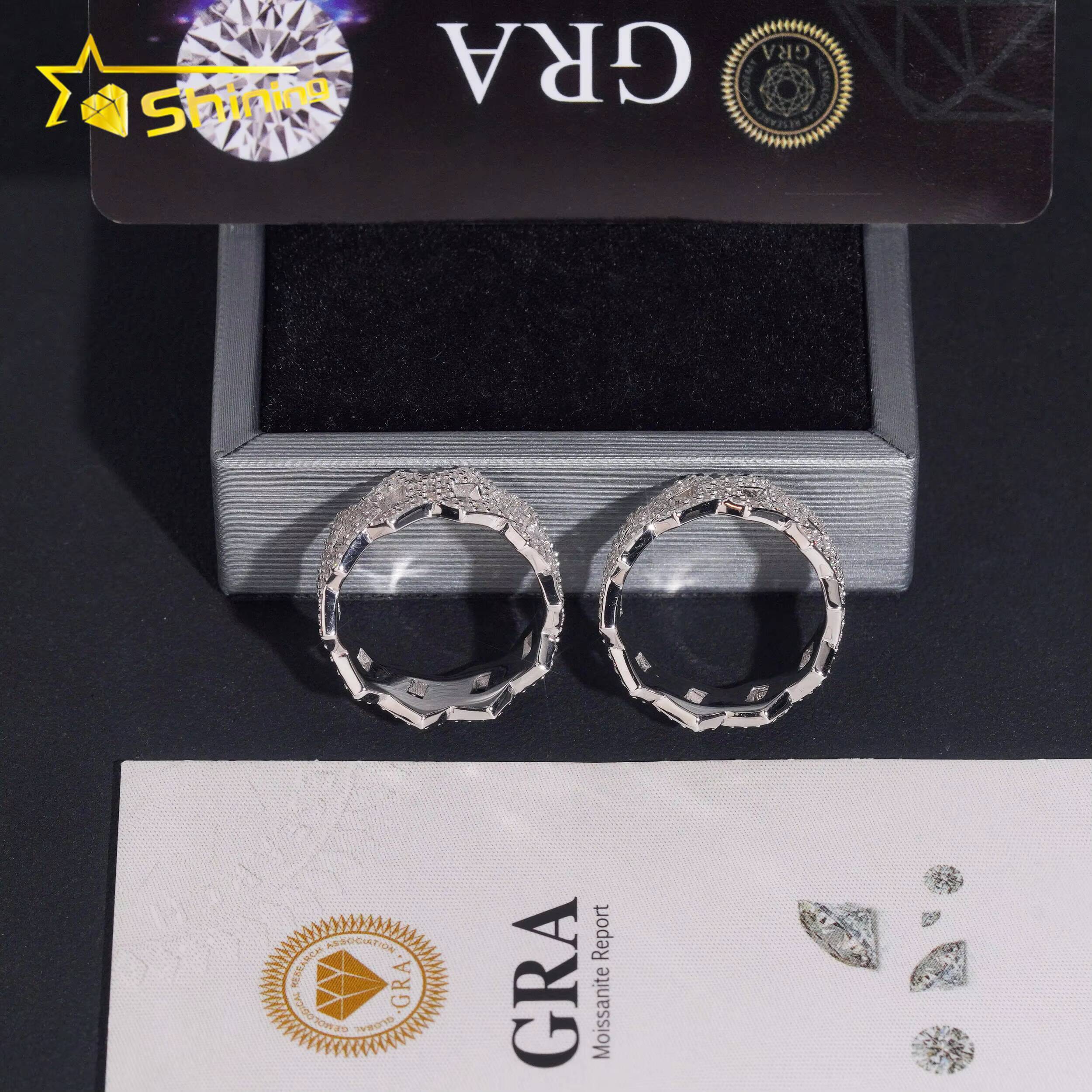 US Warehouse Pass Diamond Tester High Quality 925 Silver Fine Jewelry Fully Iced Out Hip Hop Ring Moissanite Men Cuban Ring