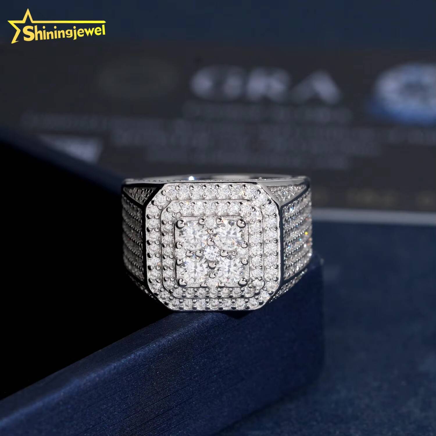 Affordable Square Front Top Ring Pass Diamond Tester Hip Hop Jewelry 925 Silver Fully Iced Round Diamond Moissanite Men Ring