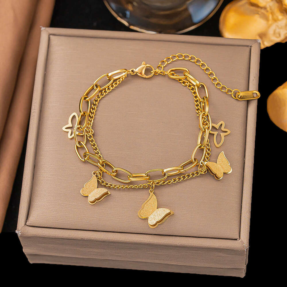 European And American Cross-Border Stainless Steel 18K Gold-Plated Bracelet For Women, Non-Fading, Fashionable, Niche, Simple Heart Jewelry