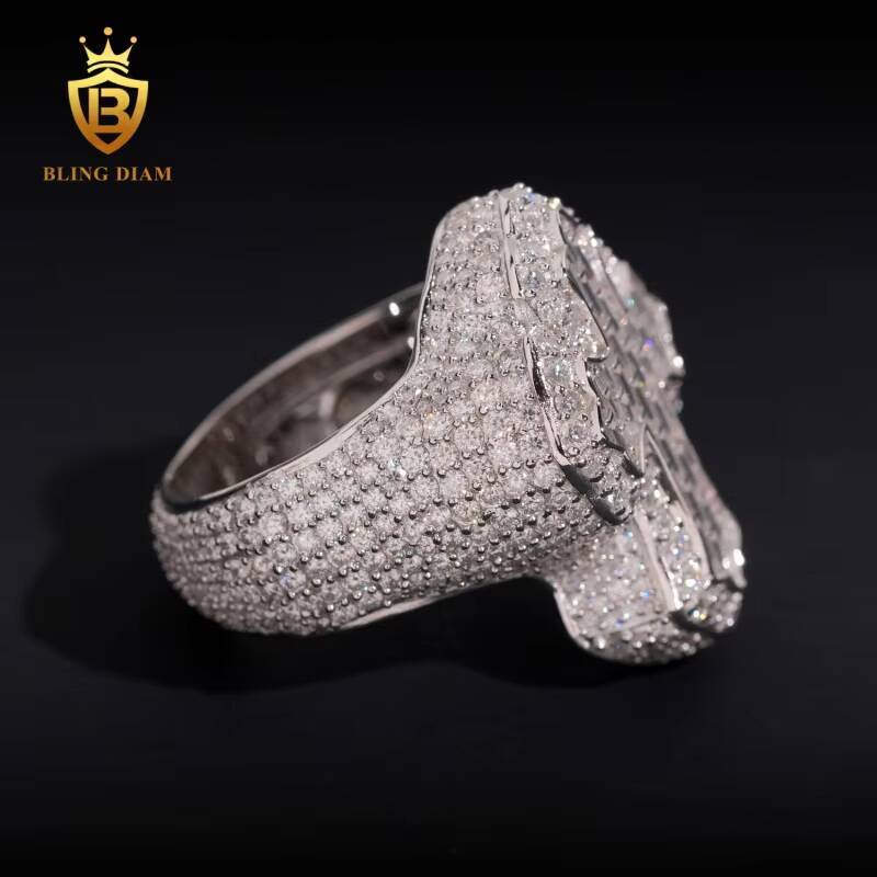 USA Local Stock Hip-Hop Jewelry 925 Sterling Silver Vvs Moissanite Gra Certifficate Iced Out Jesus Cross Rings for Mens