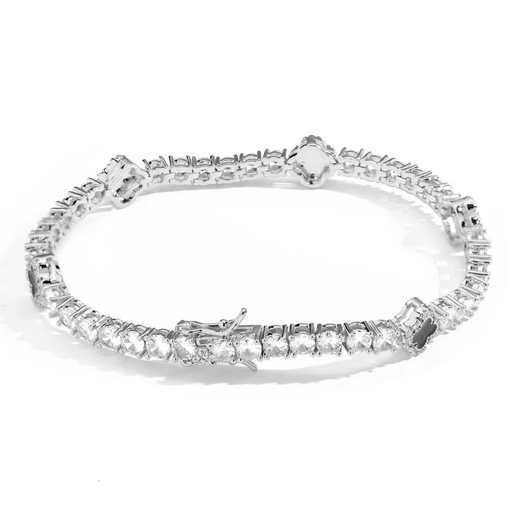 NUOYA Luxury Hip Hop Tennis Chain Bracelet Iced Out VVS Moissanite S925 Silver Four-Leaf Clover Tennis Chain Gift for Men Women