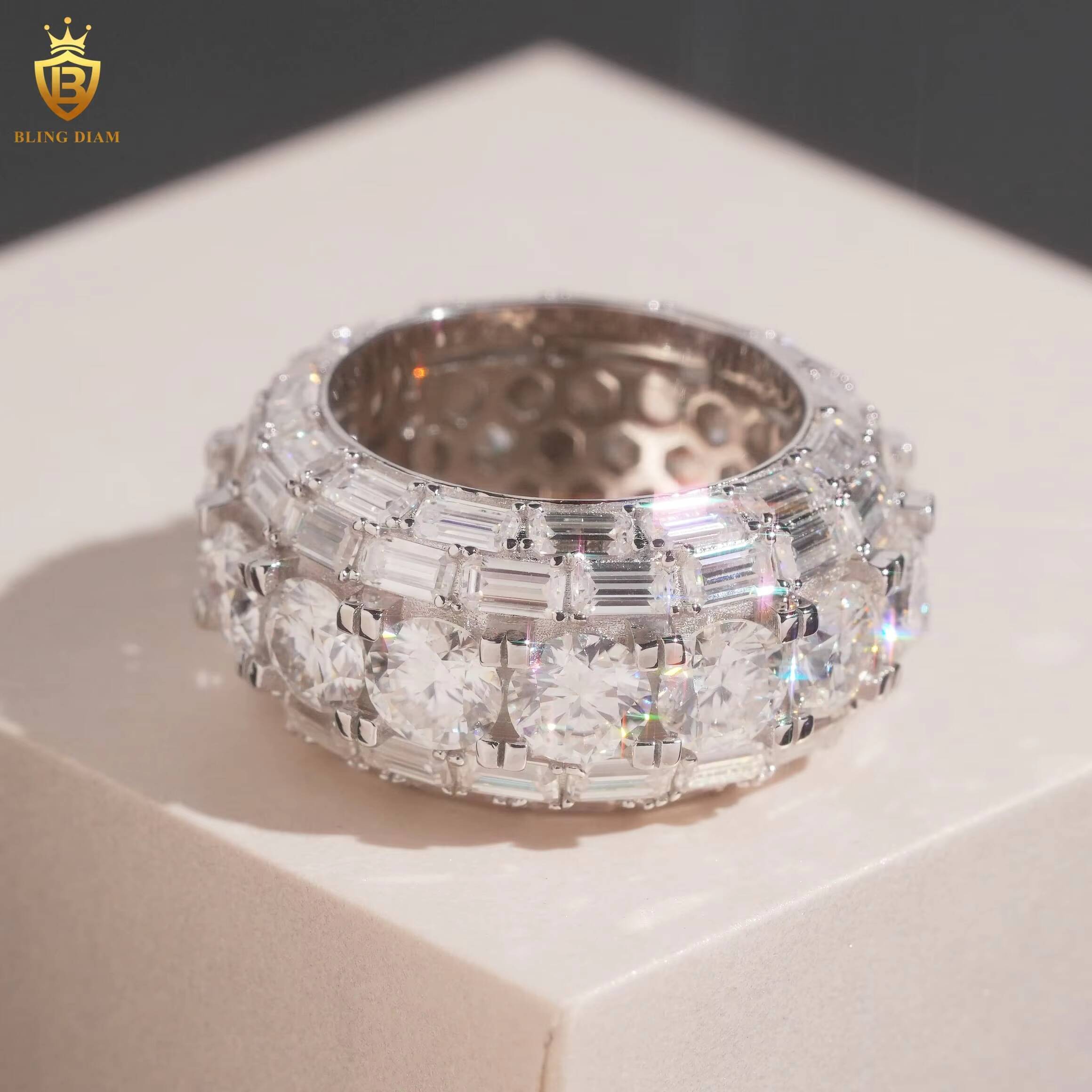 Hip Hop Iced Out 925 Sterling Silver Fine VVS Jewelry Moissanite Rings Iced Out Hip Hop Ring for Men