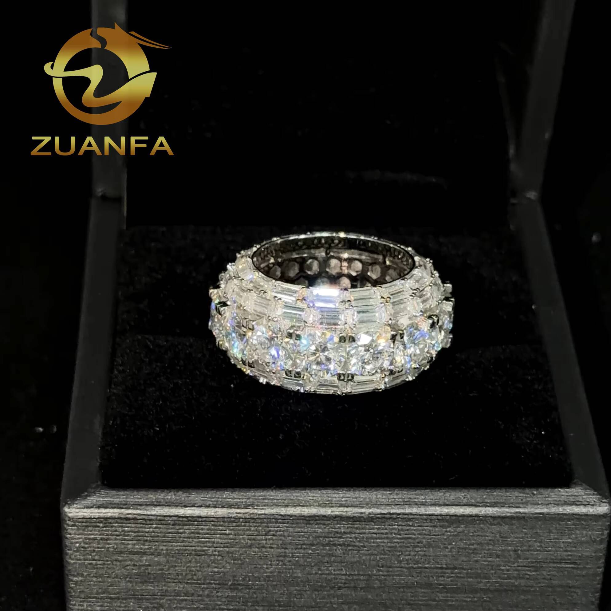 Iced Out Jewelry 925 Sterling Moissanite Silver Hip Hop Ring Mens Cuban Moissanite Ring for Men Pass Diamond Tester