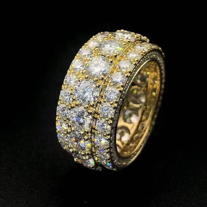 Pass Diamond Test 925 Sterling Silver with Moissanite Diamond Mens Ring Hip Hop Jewelry Rapper Moissanite Band Ring