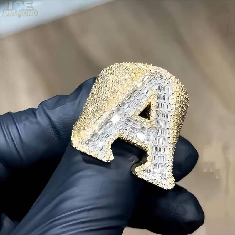 High Quality Mens Hip Hop Fashion Ring 925 Sterling Silver with VVS Moissanite Pass Diamond Tester Iced Out Style
