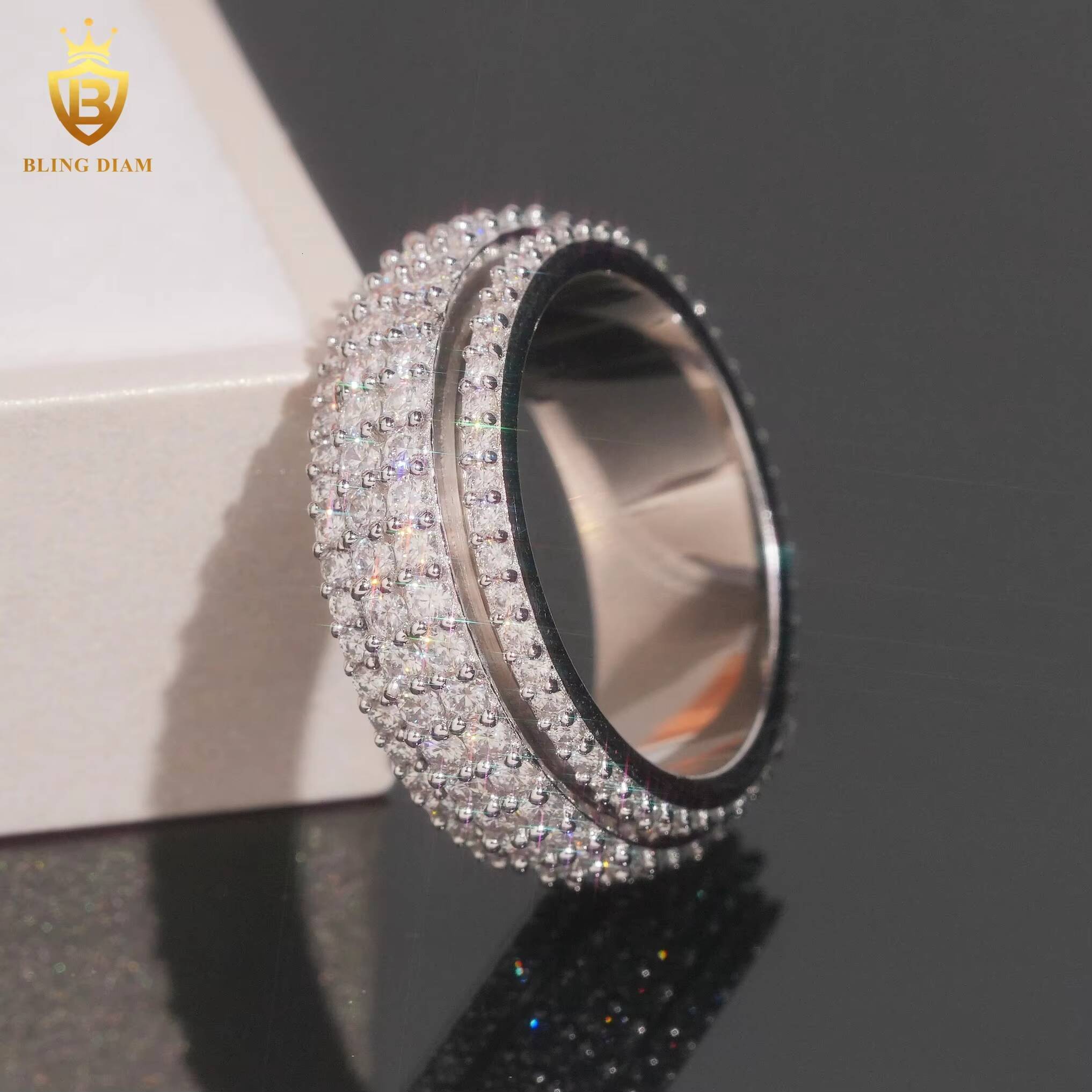 VVS Moissanite Diamond Hip Hop Sterling Silver 925 Buss Down Hip Hop Iced Out Fine Jewelry Moissanite Rings Iced Out Ring