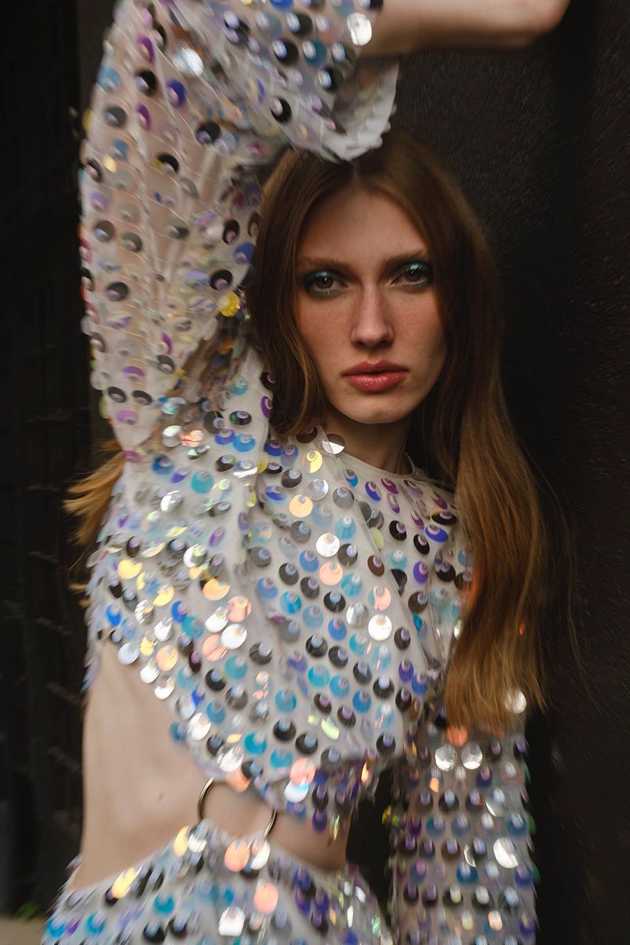 Women's Dresses Summer Dress Women's Fashion Solid Color Sequined Flare Sleeve Dress Sexy O-Neck Irregular Mini Dress