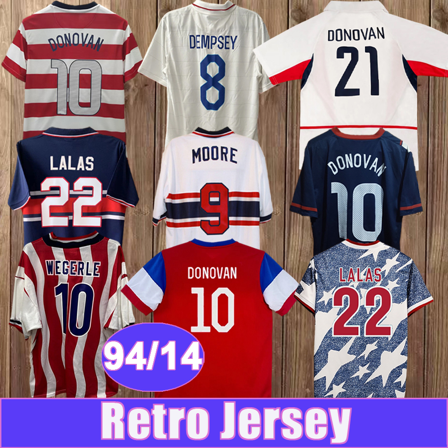 1994 2014 United Mens Retro Soccer Jerseys States LALAS SORBER BALBOA STEWART WEGERLE MOORE vintage Home Away Football Shirts Short Sleeve Uniforms