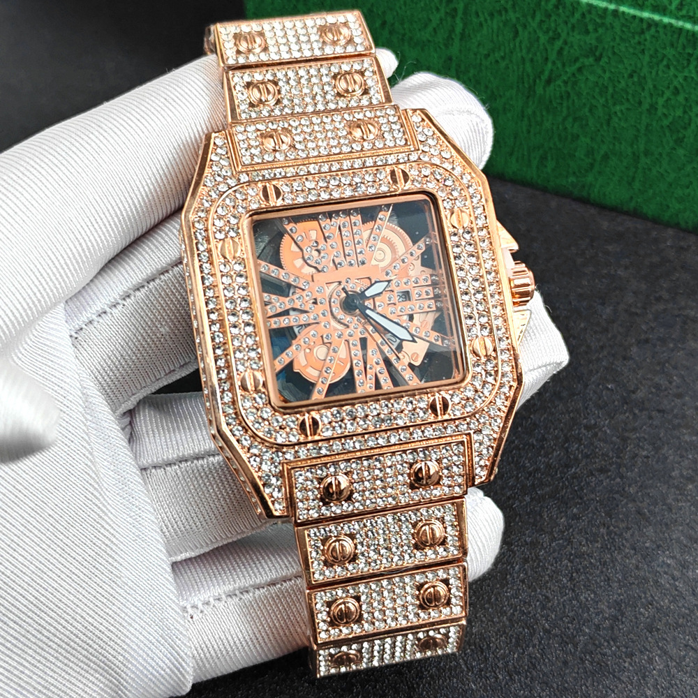 Fashion Square Watch Starry Sky Steel Band Diamond-Studded Watch European and American Men's Quartz Watch Hip-Hop Watch for Men
