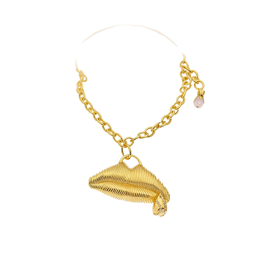 European and American heavy-duty exaggerated striped three-dimensional lip pendant necklace for women, vintage high-end thick chain choker neck access - view 9