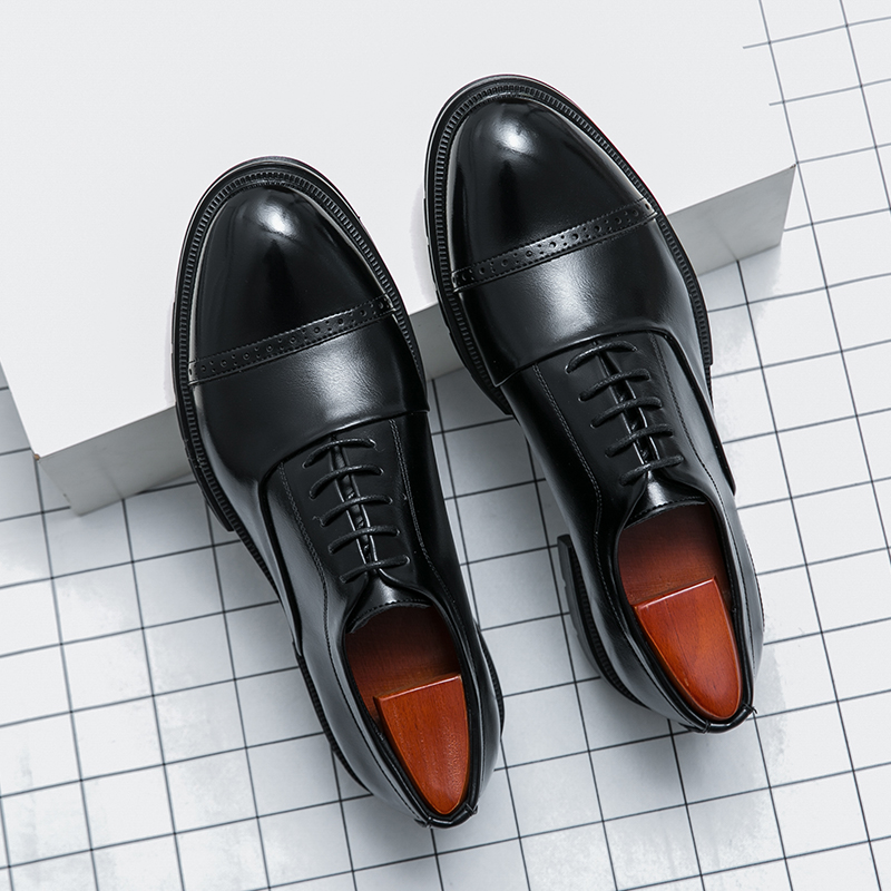 Classic fashion trend high-end three piece leather shoes men's thick soled height increasing business formal casual leather shoes plus size