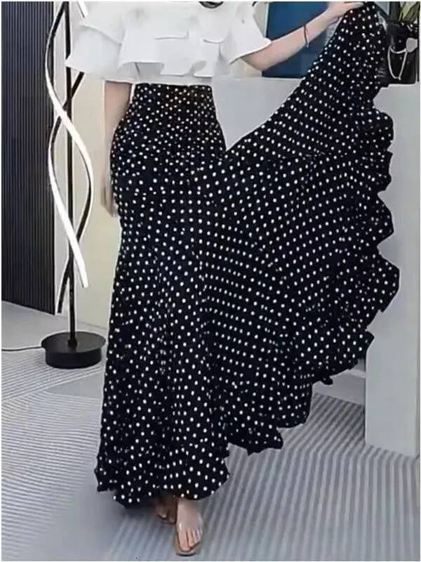 Elegant Black Polka Dot Fish Tail Women's Summer New Lightweight Luxury Style Half Draped Wrap around Skirt dongdumaoyi