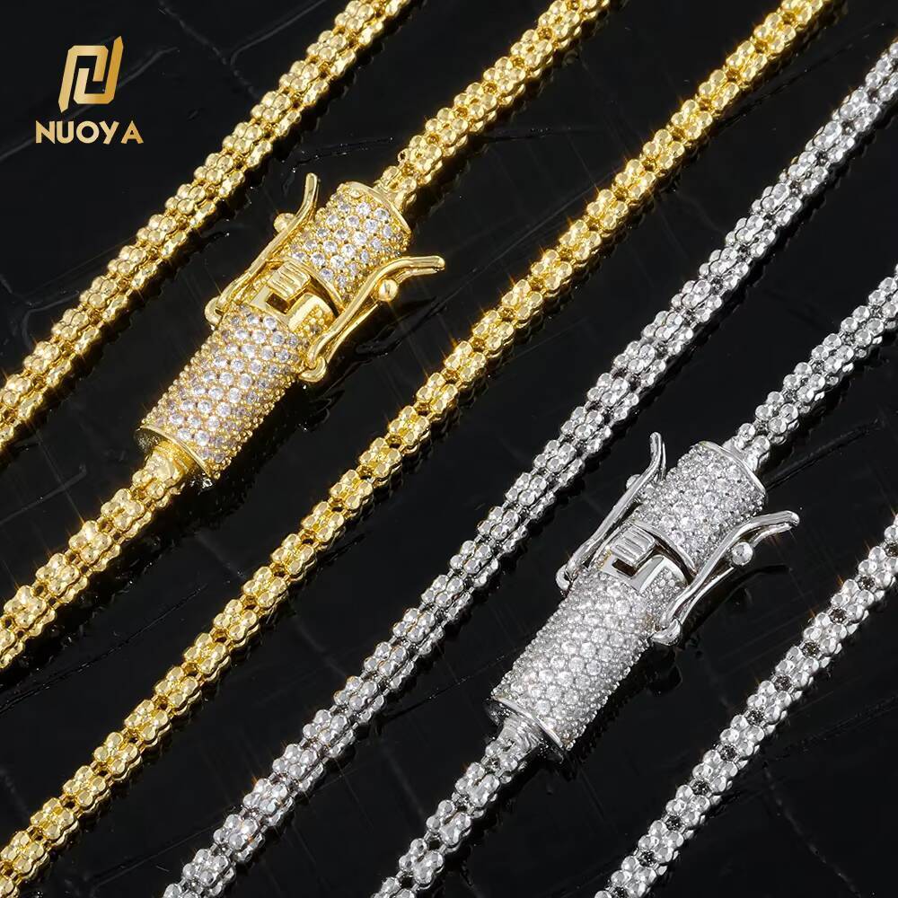 NUOYA Luxury Jewelry Iced Out Diamond Cylinder Clasp Design 25mm Woven Chain Hip Hop Bracelet Daily Casual Wear Gift for Women