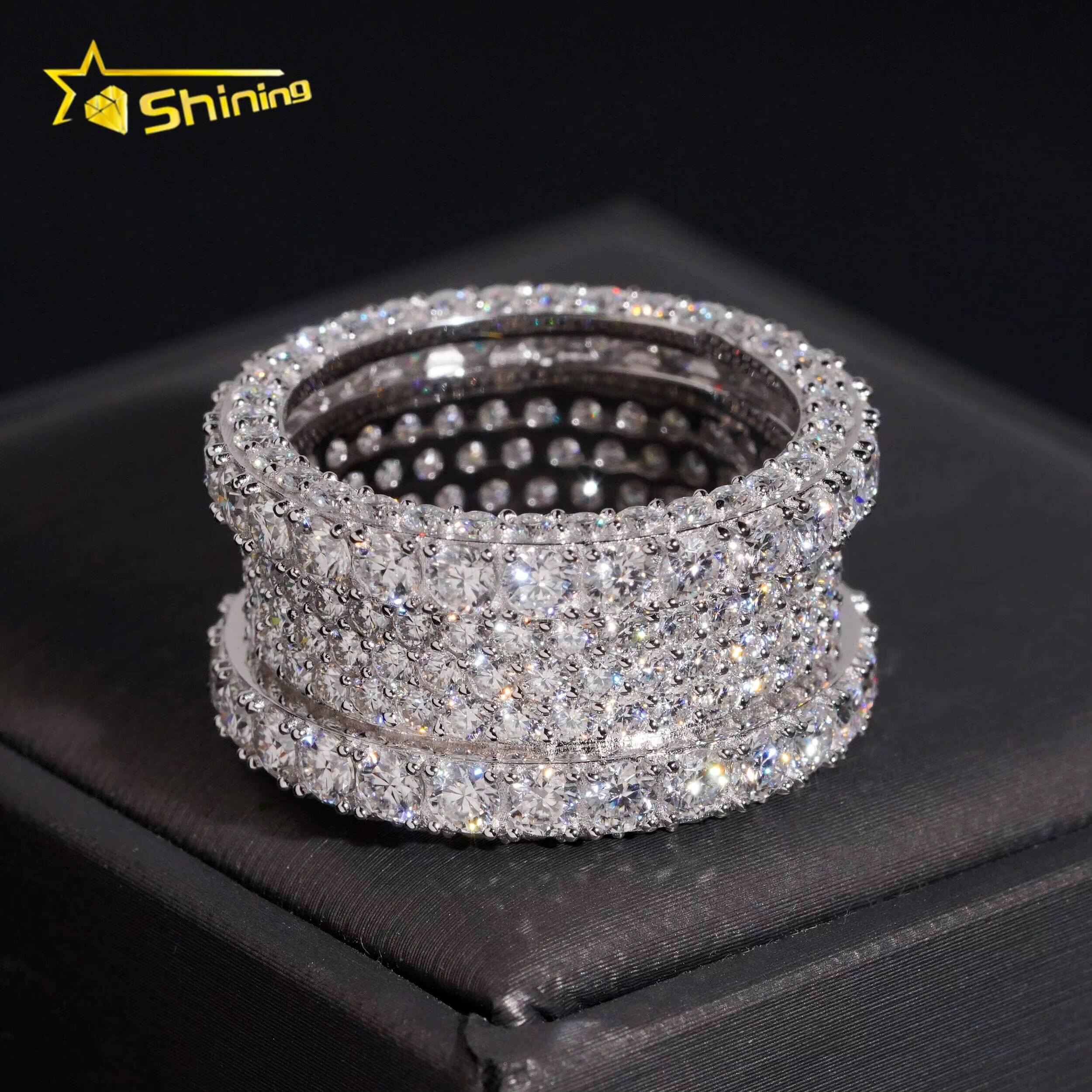 Hip Hop Iced Out Moissanite Diamond Ring Gold Plated Fine Jewelry Pass Diamond Test GRA Moissanite 925 Silver Men Rings