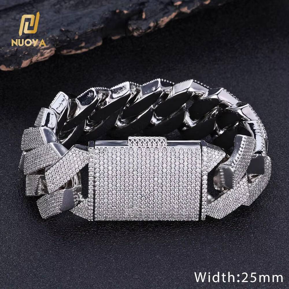 Moissanite 25mm Chunky Cuban Chain Bracelet Hip Hop Jewelry Rose Gold Plated Iced Out Full Diamond Prong Link Bracelet Gift for Men Women