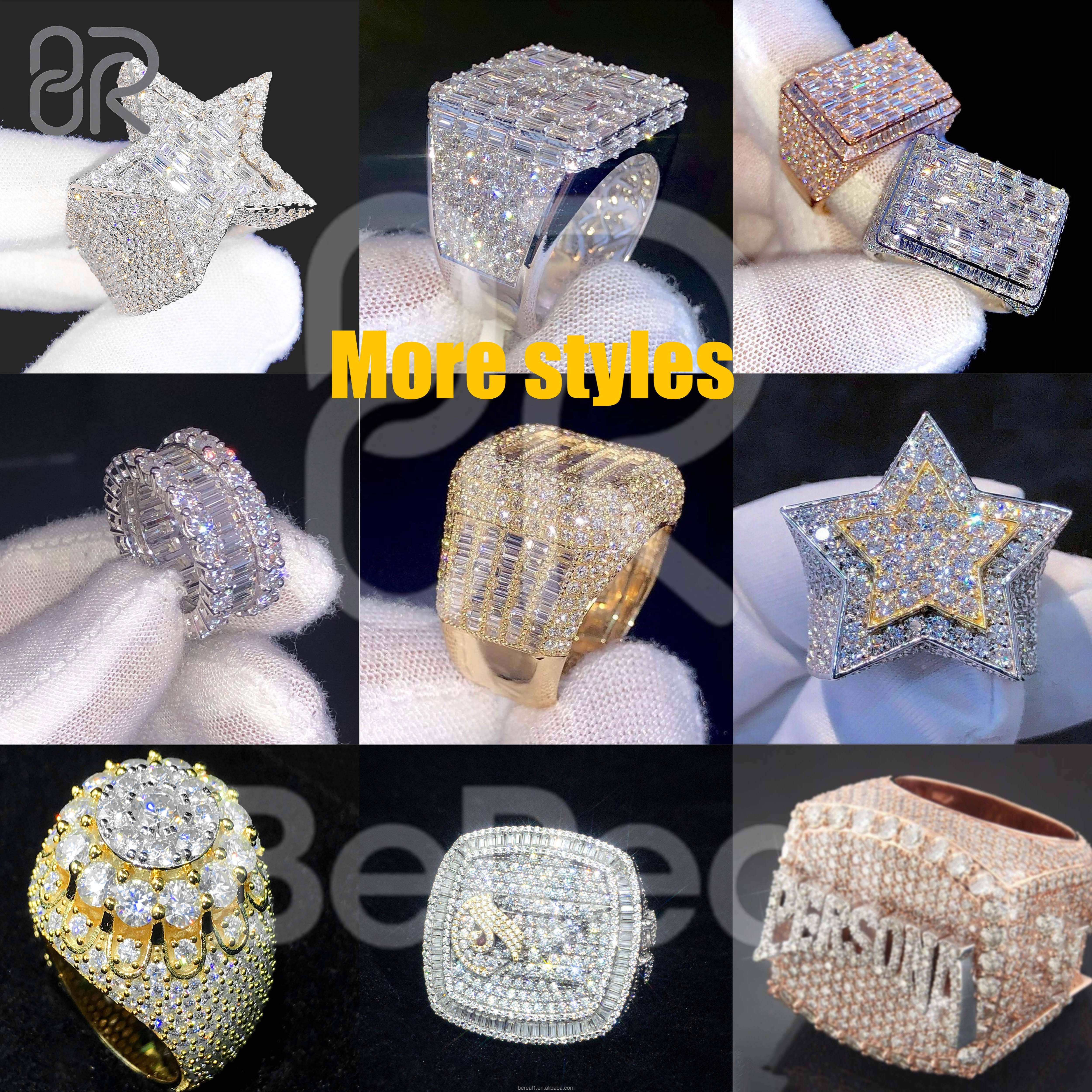 Fast Shipping Moissanite Six-Pointed Star Hip Hop Ring Pass Diamond Test Baguette Cut Moissanite 925 Silver Fine Rings Jewelry