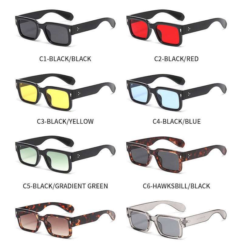 Retro Thick Leg Square Frame Sunglasses Men Women Popular Brand Small Rice Nail Sun Glasses Black Yellow Glasses Summer Beach Anti Blue Light Blocking