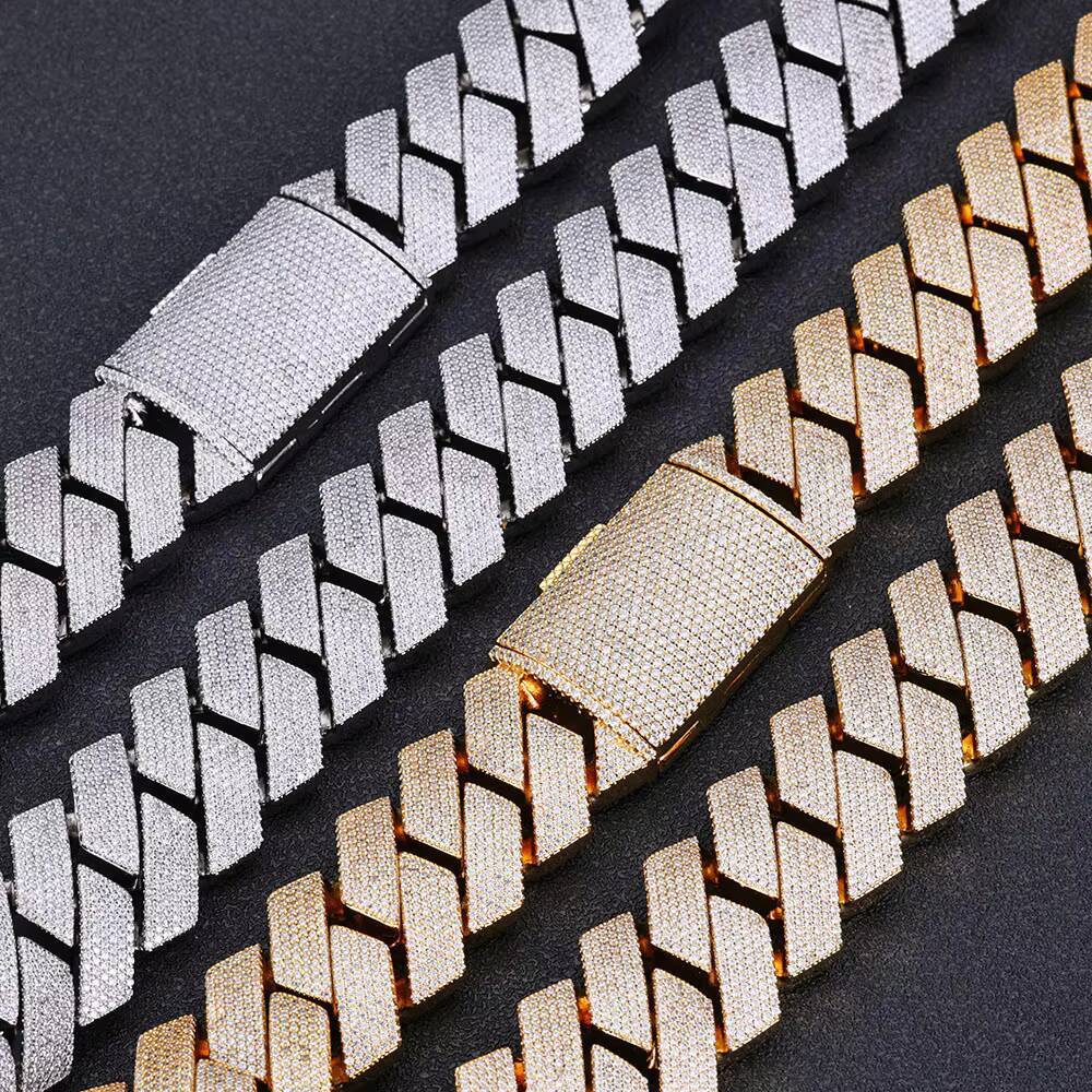 Hip Hop 25mm Chunky Cuban Chain Bracelet Full Iced Fine Jewelry Gold Plated Diamond Prong Cuban Bracelets for Men and Women
