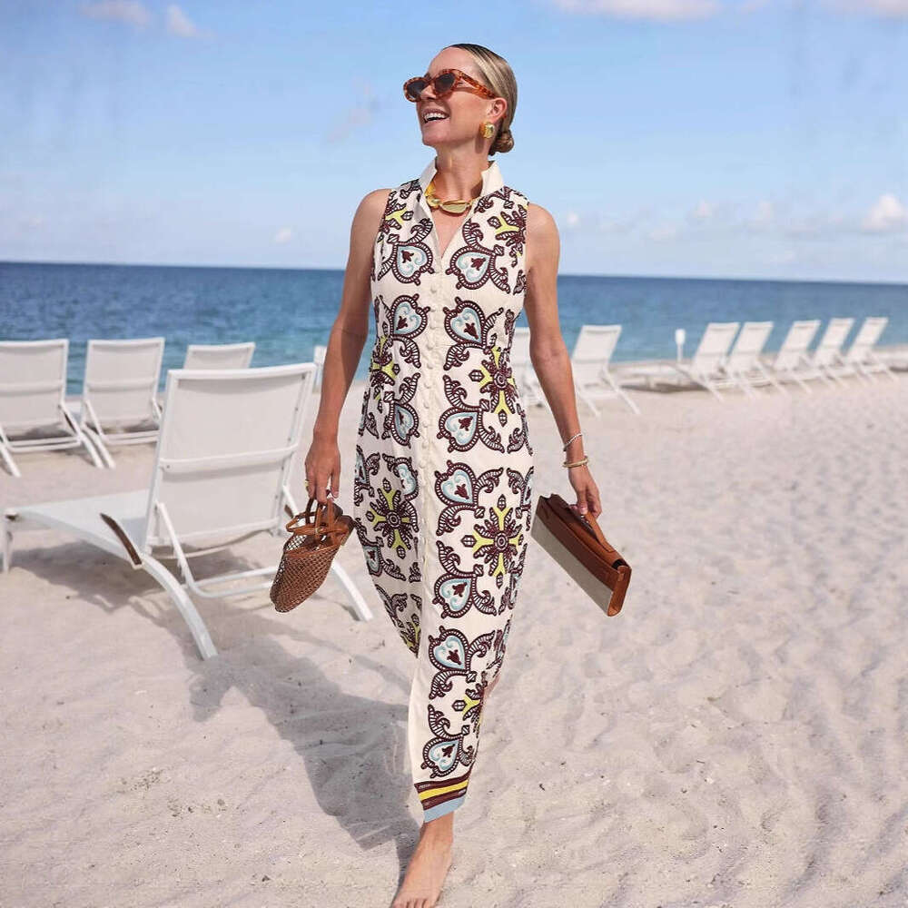 Elegant Ribbed Knit Maxi Dress Crew Neck Sleeveless Button Slim Bodycon Party Casual Fashion Dress MAKOUFEI