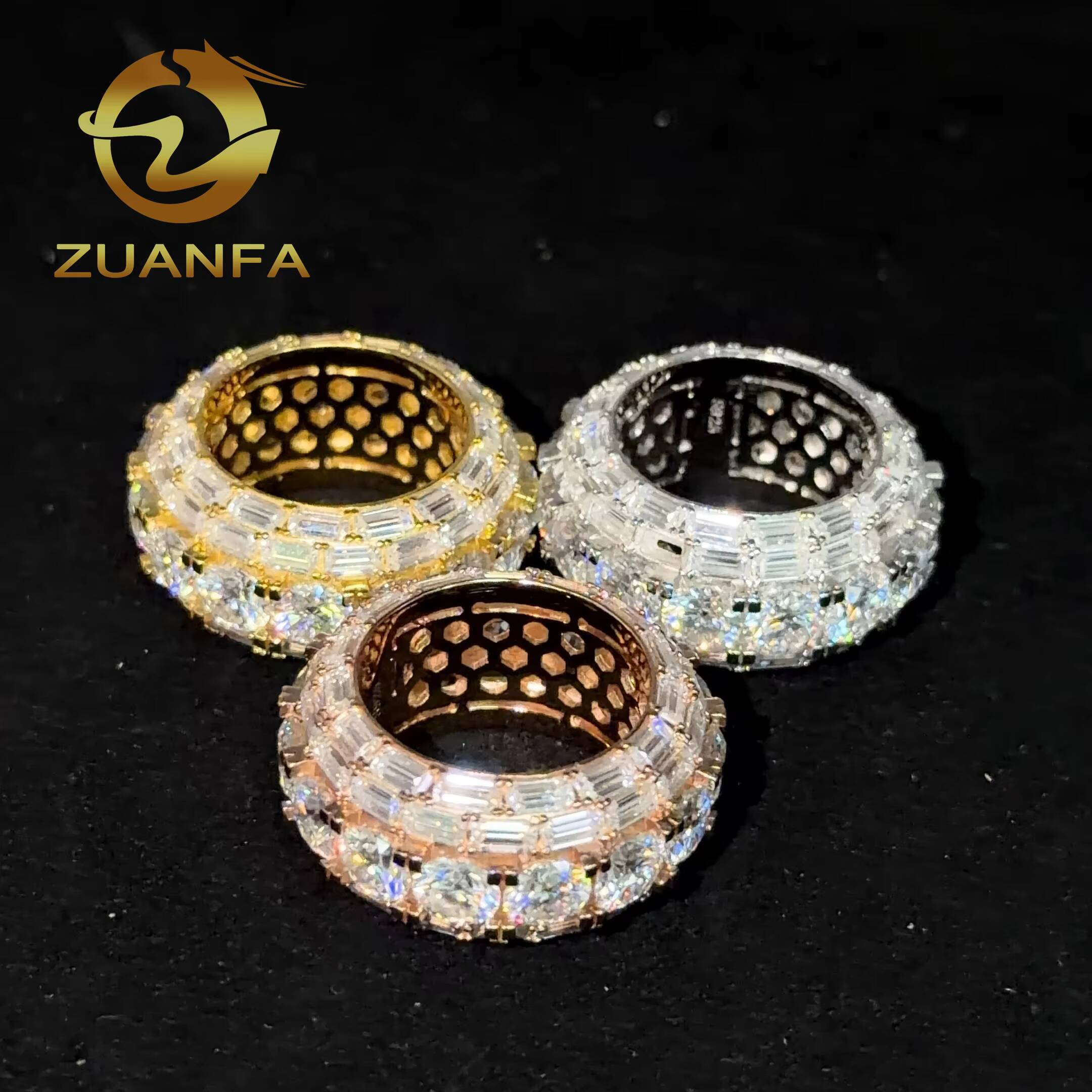Iced Out Jewelry 925 Sterling Moissanite Silver Hip Hop Ring Mens Cuban Moissanite Ring for Men Pass Diamond Tester
