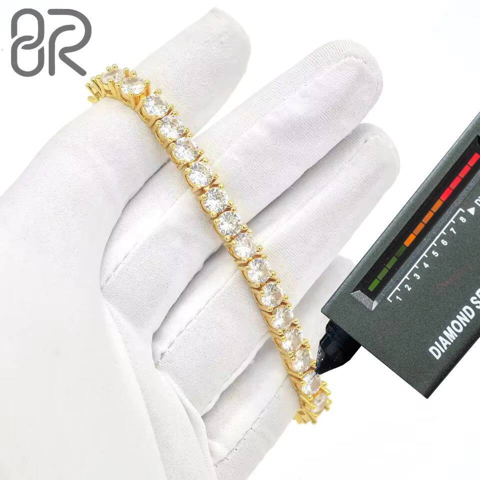 Fine Lab Grown Diamond Real 10K 14K Tennis Bracelet Iced Out Solid Gold Vvs Moissanite Tennis Bracelet Link Chain Men Women