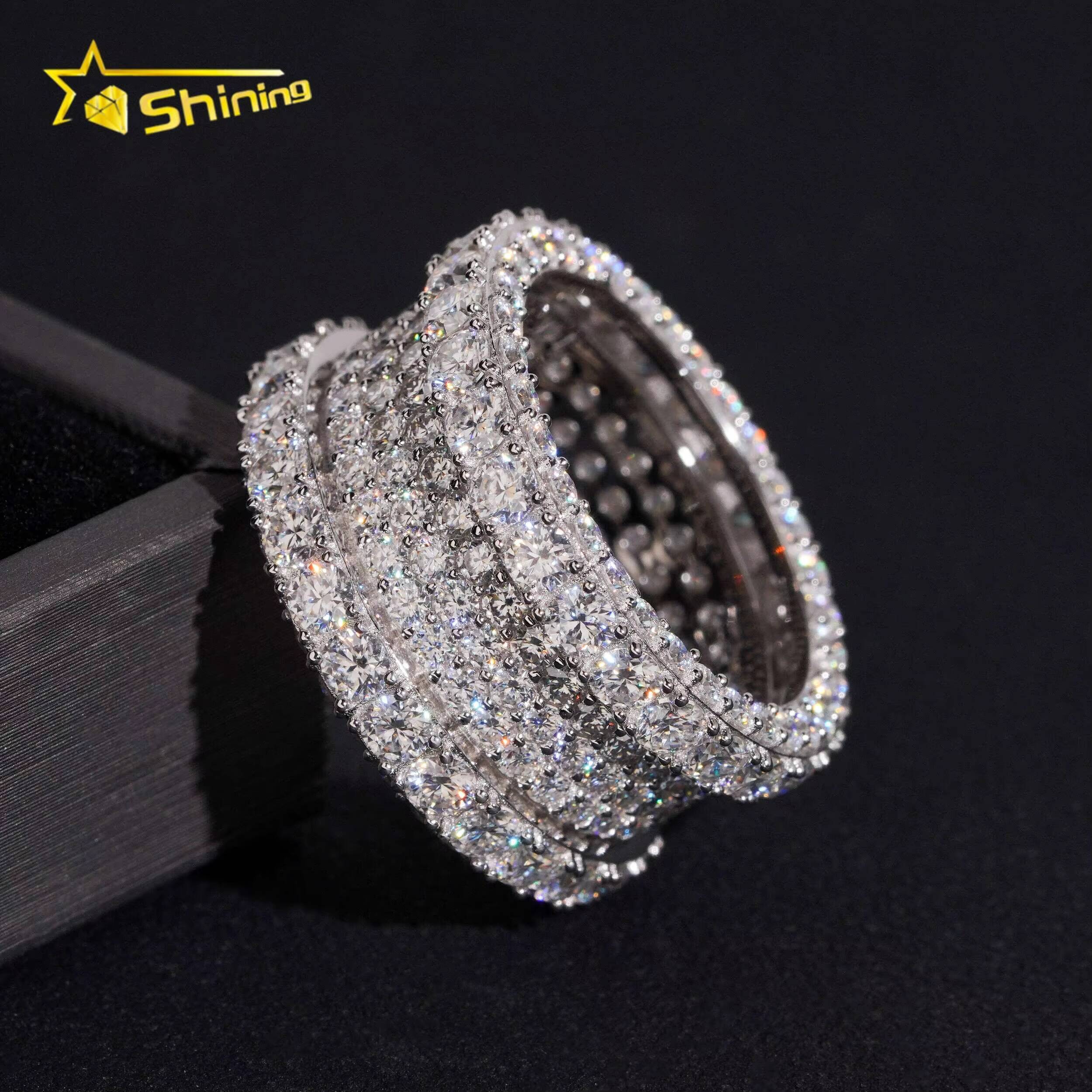 Hip Hop Iced Out Moissanite Diamond Ring Gold Plated Fine Jewelry Pass Diamond Test GRA Moissanite 925 Silver Men Rings