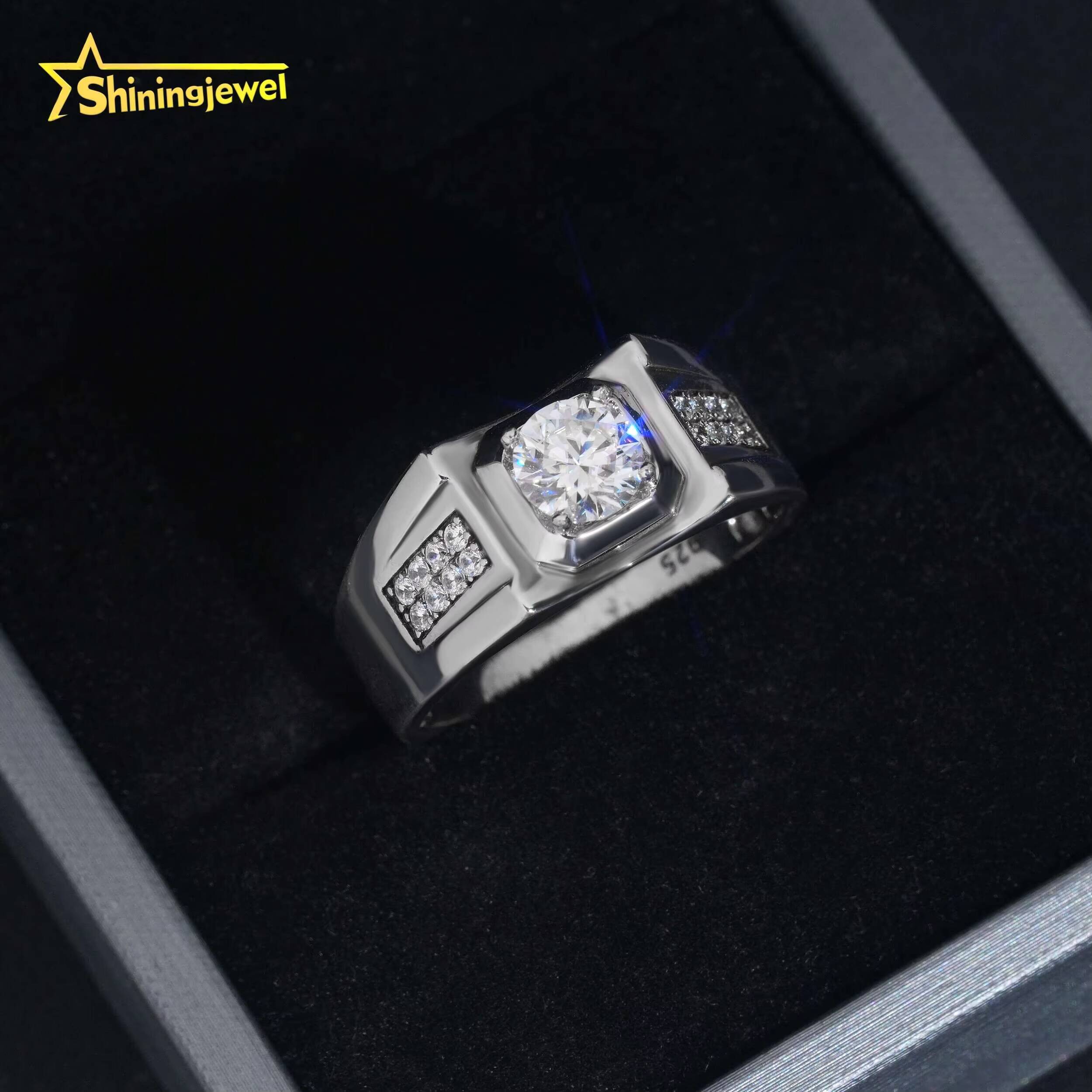 Fashion Hip Hop Rappper Moissanite Jewelry Round Diamond Iced Out Band Ring VVS Moissanite 925 Silver Band Ring for Men