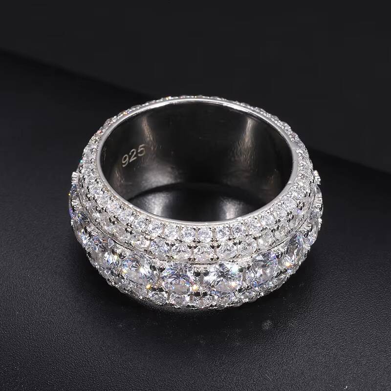 Hip Hop Jewelry 925 Sterling Silver Rhodium Plated Luxury Pave VVS Moissanite Multi Layer Iced Out Wedding Ring for Mens