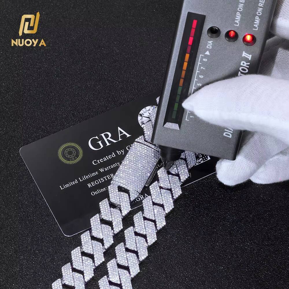 NUOYA Luxury Iced Out 15mm Cuban Link Bracelet 925 Silver Hip Hop Jewelry Shiny VVS Moissanite Mens Chain