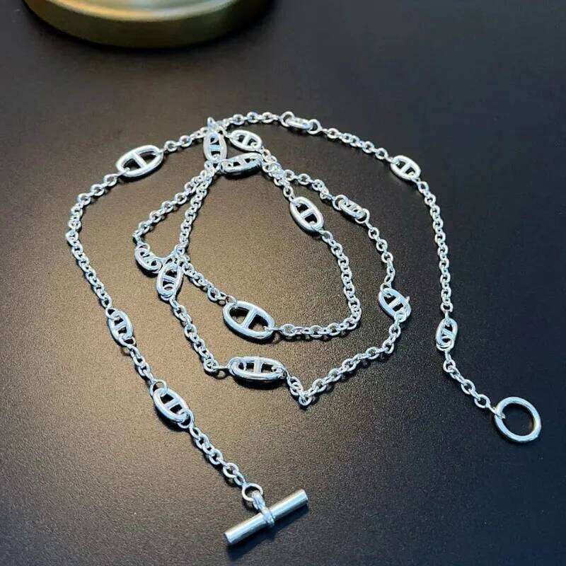 Fashion Stainless Steel Long Pig Nose Necklace For Women Sweater Chain Non Fading Summer Clothes O Link Jewelry Gifts