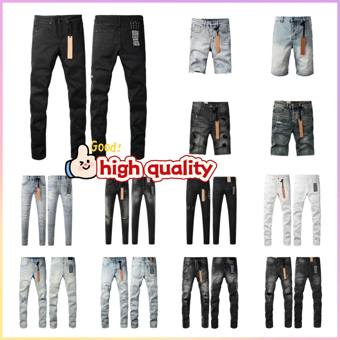 designer jeans jean short for mens Fashion wash tvintage ripped straight leg mens jeans personality street jeans High Quality Straight Retro