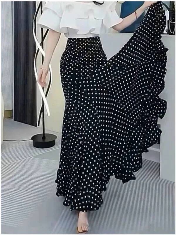Elegant Black Polka Dot Fish Tail Women's Summer New Lightweight Luxury Style Half Draped Wrap around Skirt dongdumaoyi
