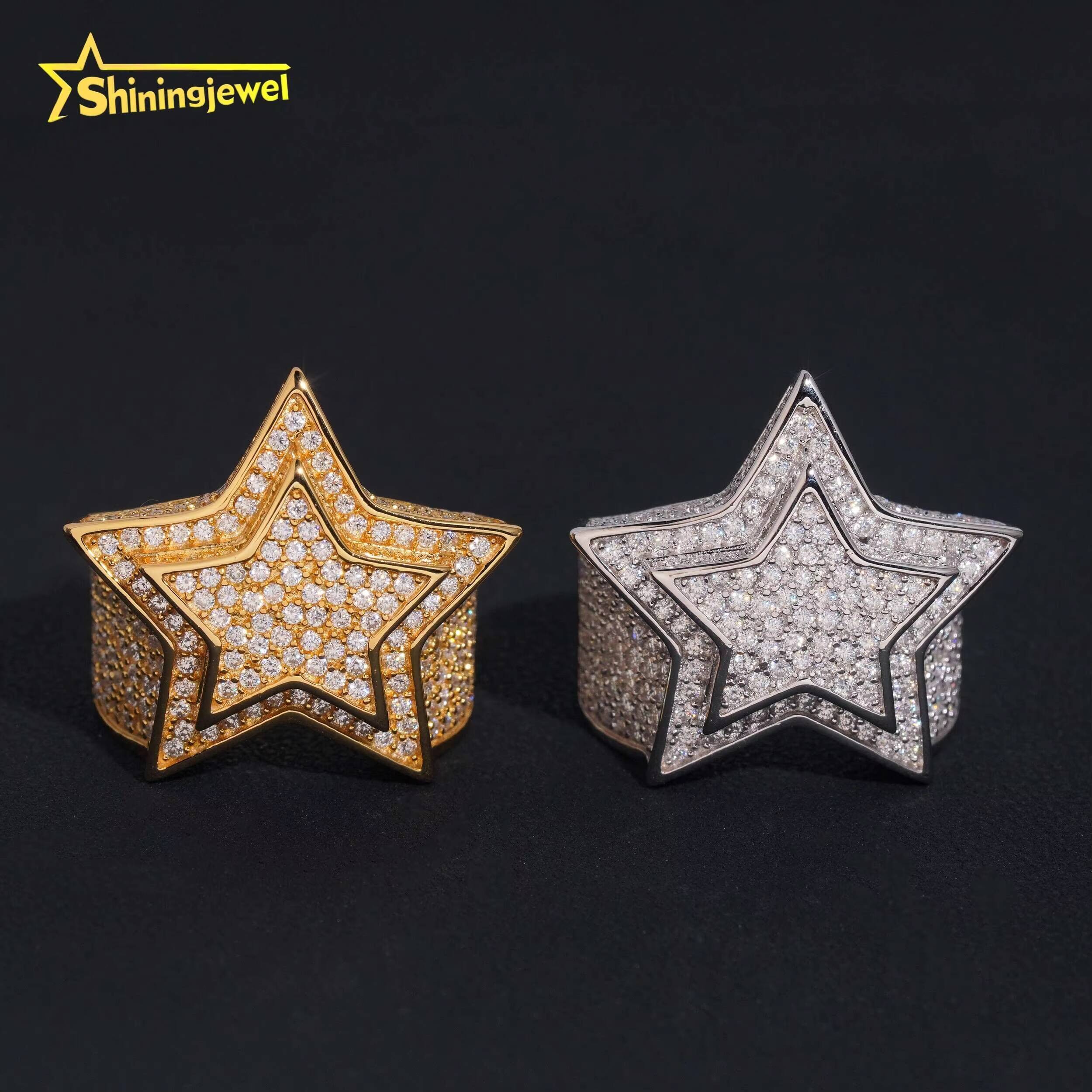 Fine Jewelry Hip Hop Sterling Silver 925 VVS Moissanite Diamond Star Iced Out Ring