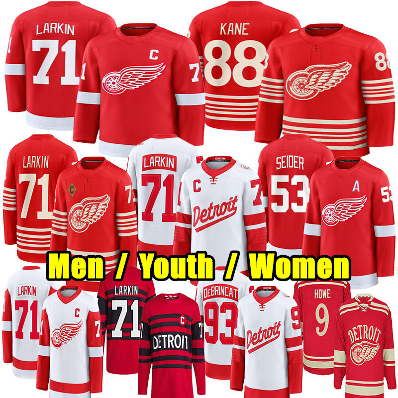 71 Dylan Larkin detroites hockey jersey red wingsS jersey 88 Patrick Kane Moritz Seider Marco Kasper DeBrincat Finnie Axel Sandin-Pellikka Howe Lucas 