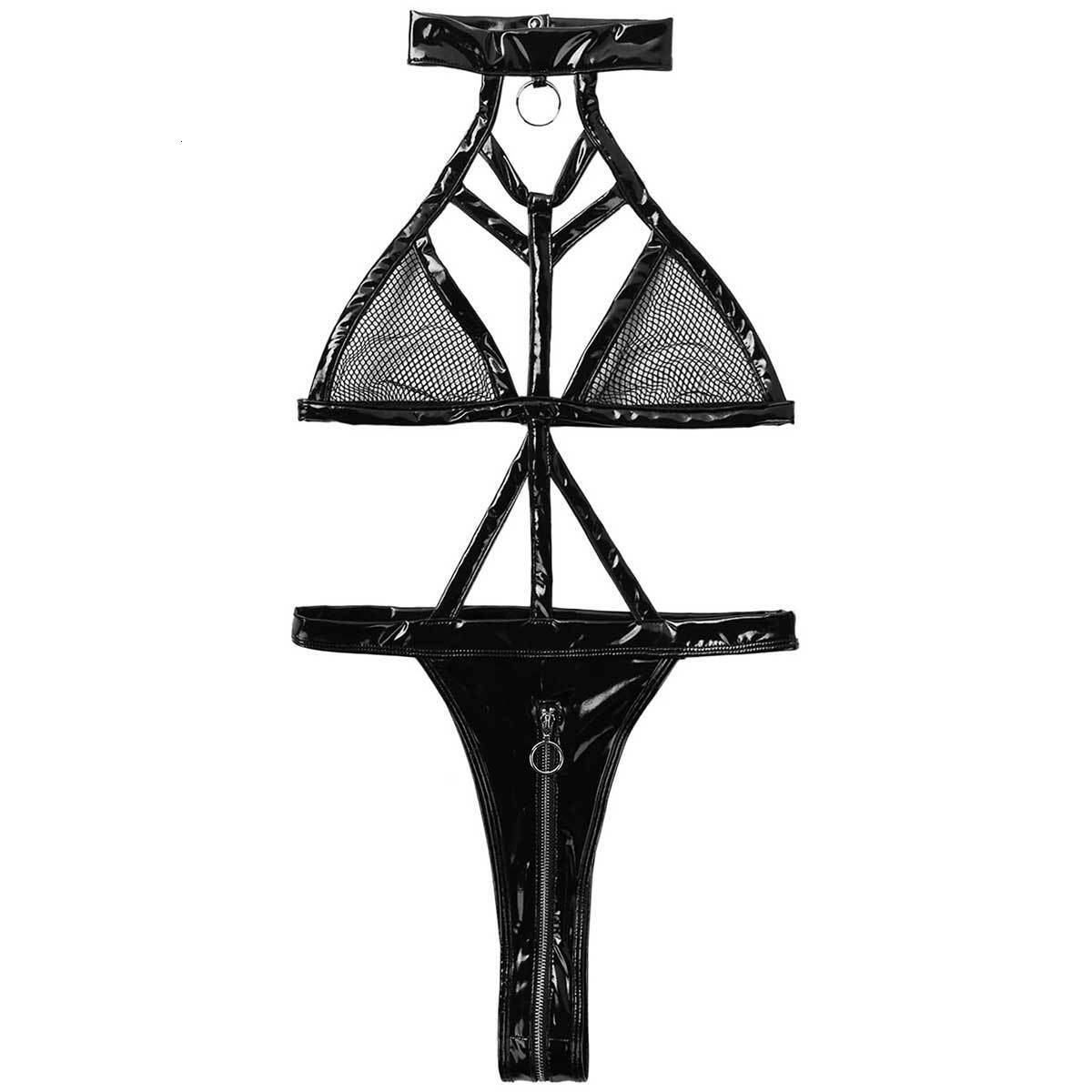 Designer High-end And Sexy Lingerie Set: Women's One-piece Sheer Leather-patterned Lingerie, Available For Wholesale.