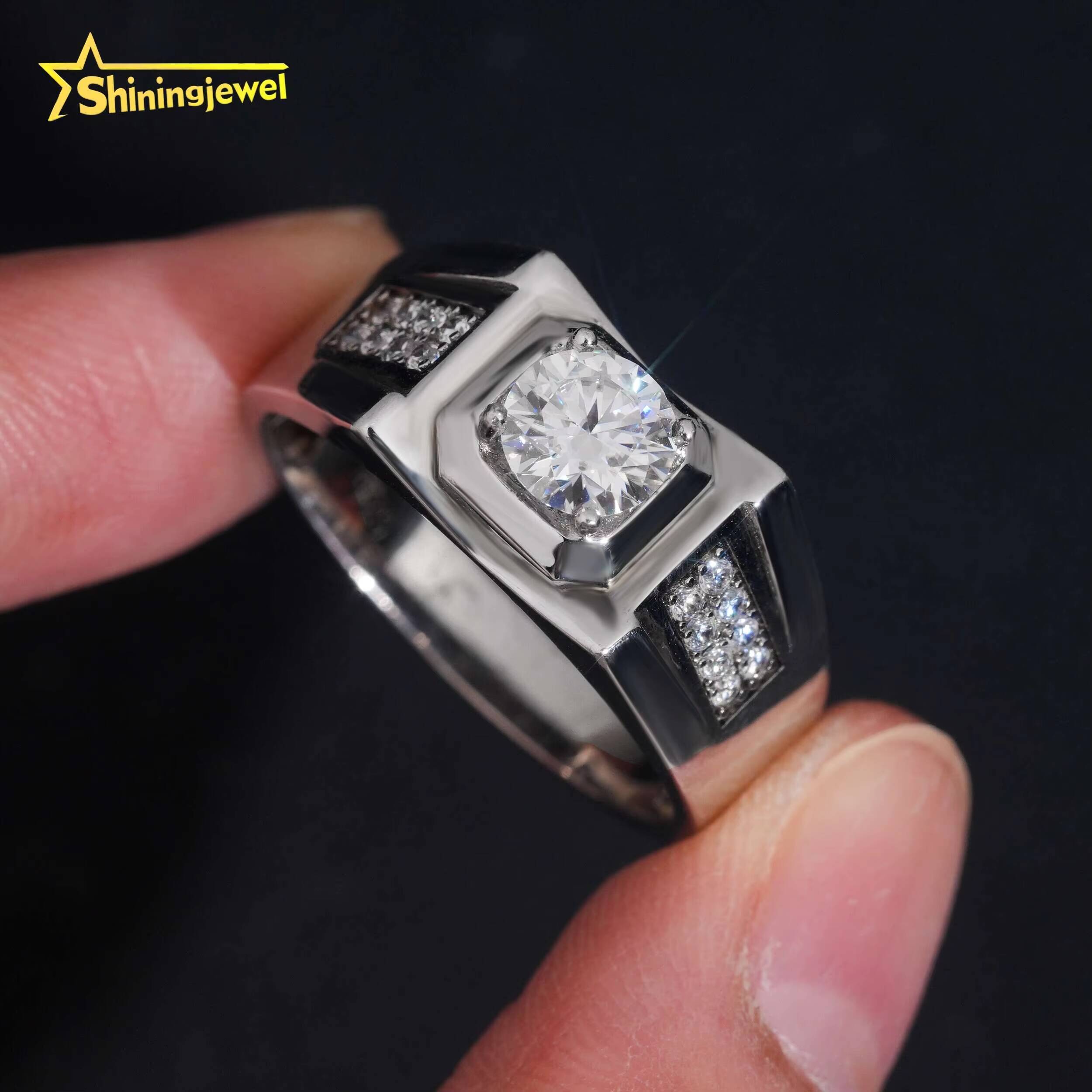 Fashion Hip Hop Rappper Moissanite Jewelry Round Diamond Iced Out Band Ring VVS Moissanite 925 Silver Band Ring for Men